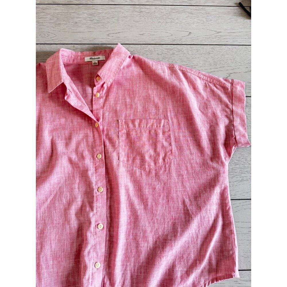 Madewell Red Short Sleeve Button Front Tie Hem Shirt Women M Casual Summer Top - Picture 6 of 7